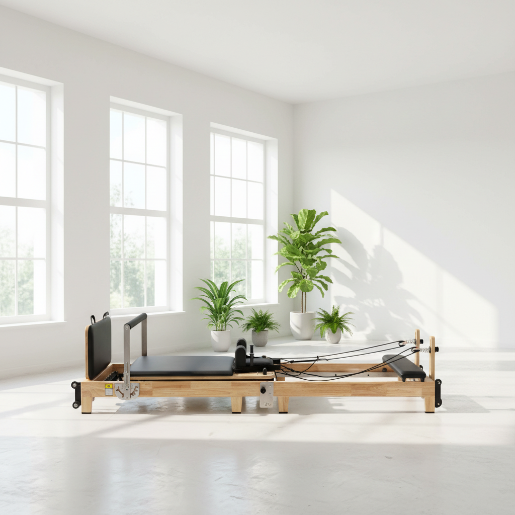 Pilates & Yoga With Harna - Premium Oak Foldable Pilates Reformer, Adjustable